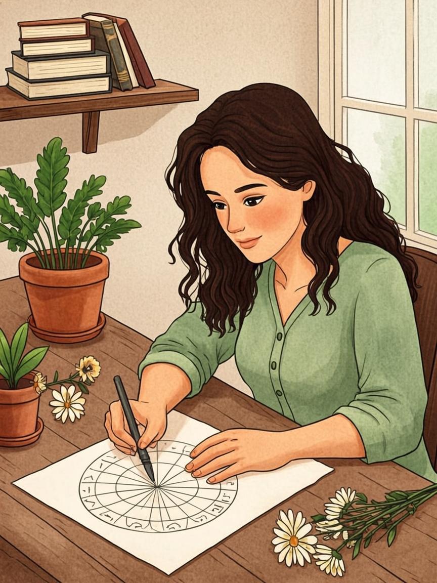 Selene Marlowe, professional astrologer, holding an antique astrolabe